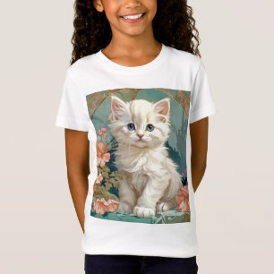 アルフォンスミュシャスタイルホワイトキャット Tシャツ