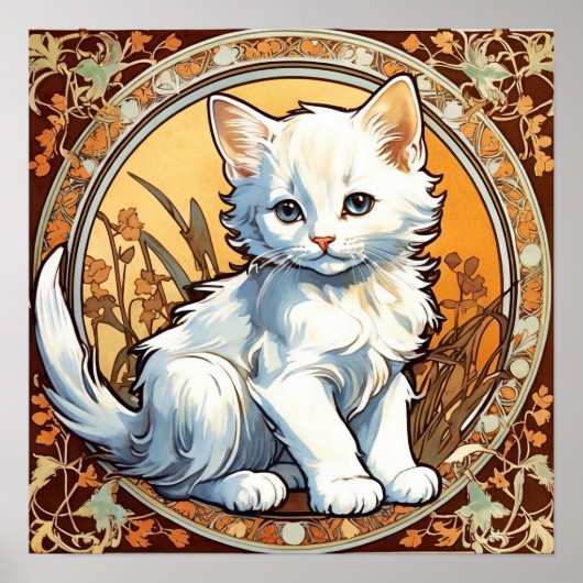 アルフォンスミュシャスタイル猫 ポスター (正面)