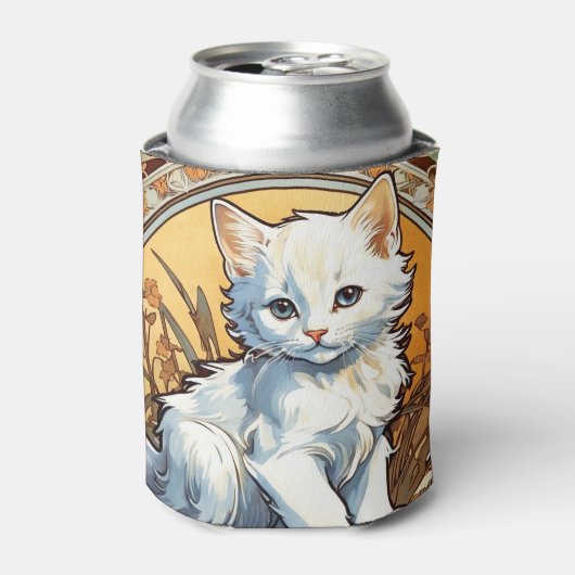 アルフォンスミュシャスタイル猫 缶クーラー (缶正面)