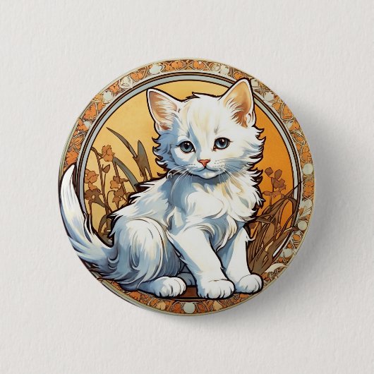 アルフォンスミュシャスタイル猫 缶バッジ (正面)