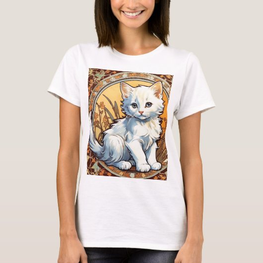アルフォンスミュシャスタイル猫 Tシャツ (正面)