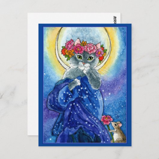 アルフォンスミュシャスプーフ可愛い猫の月のはがき ポストカード (正面/裏面)