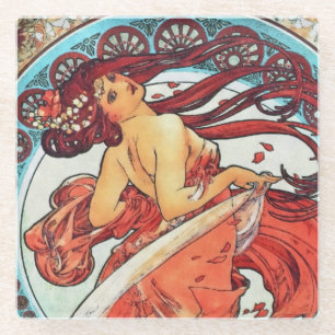 アルフォンスミュシャダンスヴィンテージアールヌーボー絵画ズ ガラスコースター