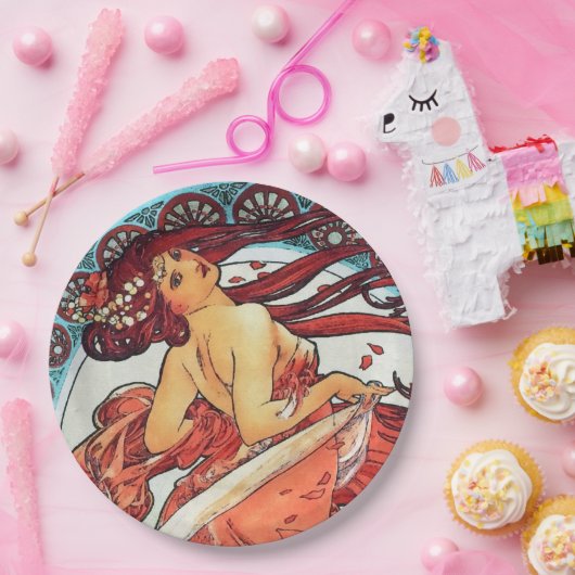 アルフォンスミュシャダンスヴィンテージアールヌーボー絵画ズ ペーパープレート (パーティー)