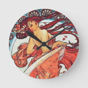 アルフォンスミュシャダンスヴィンテージアールヌーボー絵画ズ ラウンド壁時計