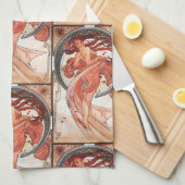 アルフォンスミュシャダンス1898アールヌーボーヴィンテージ キッチンタオル (四つ折り)