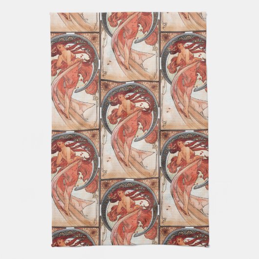 アルフォンスミュシャダンス1898アールヌーボーヴィンテージ キッチンタオル (縦)