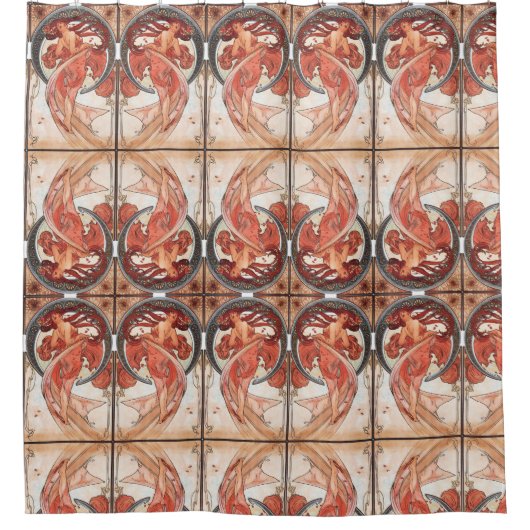 アルフォンスミュシャダンス1898アールヌーボーヴィンテージ シャワーカーテン (正面)