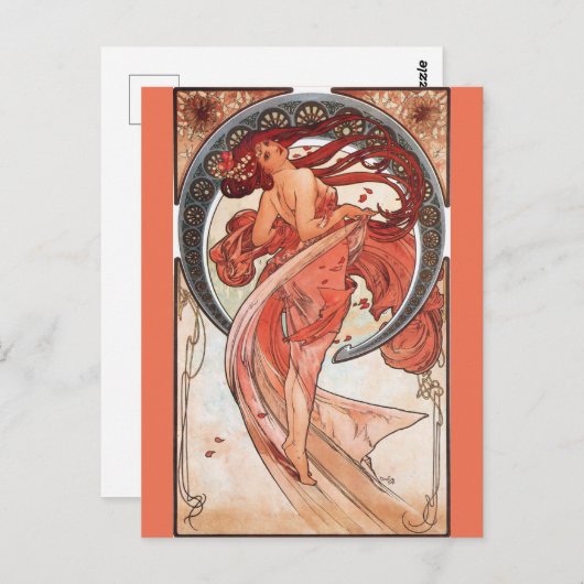 アルフォンスミュシャダンス1898アールヌーボーヴィンテージ ポストカード (正面/裏面)