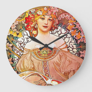 アルフォンスミュシャデイドリームフローラヴィンテージアールヌーボー ラージ壁時計