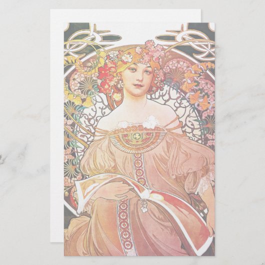 アルフォンスミュシャデイドリームフローラヴィンテージアールヌーボー 便箋 (正面/裏面)
