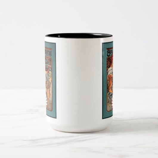 アルフォンスミュシャビスケットLefevre-Utile Speckled From ツートーンマグカップ (中央)