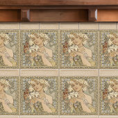 アルフォンスミュシャフラワーズアールヌーボーヴィンテージ タイル