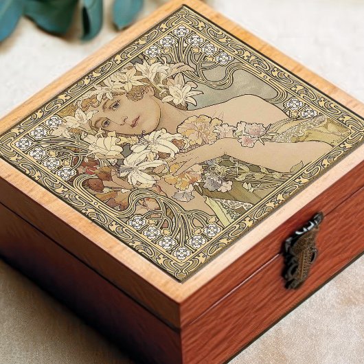 アルフォンスミュシャフラワーズアールヌーボーヴィンテージ タイル