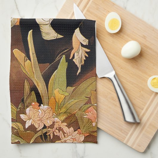 アルフォンスミュシャフリートヴィンテージロマンチックアールヌーボー キッチンタオル (四つ折り)