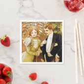 アルフォンスミュシャフリートヴィンテージロマンチックアールヌーボー スタンダードカクテルナプキン (インサイチュ)