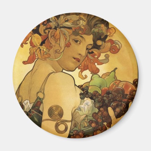 アルフォンスミュシャフルーツ絵画ズ マグネット (正面)