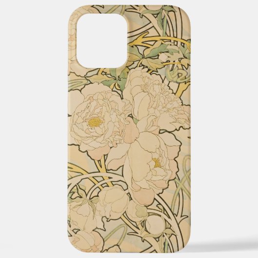 アルフォンスミュシャフローラルパターンアールヌーボー iPhoneケース (裏面)