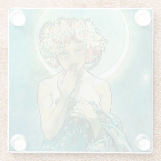 アルフォンスミュシャムーンライトクレアドゥルネアールヌーボー ガラスコースター (裏面)