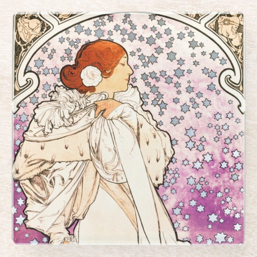 アルフォンスミュシャラダム1896アールヌーボーヴィンテージ ガラスコースター (正面)