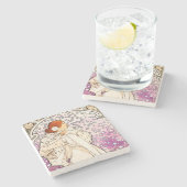 アルフォンスミュシャラダム1896アールヌーボーヴィンテージ ストーンコースター (横)