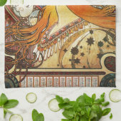 アルフォンスミュシャラプルーム〔占星術の〕十二宮図アールヌーボーヴィンテージ キッチンタオル (折り畳み)