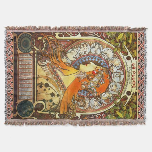 アルフォンスミュシャラプルーム〔占星術の〕十二宮図アールヌーボーヴィンテージ スローブランケット (正面)