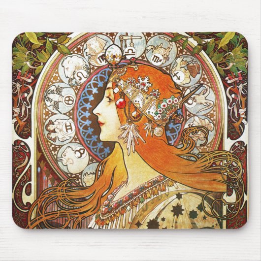 アルフォンスミュシャラプルーム〔占星術の〕十二宮図アールヌーボーヴィンテージ マウスパッド (正面)