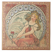 アルフォンスミュシャラペインチュールアールヌーボーヴィンテージ タイル (正面)