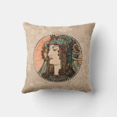 アルフォンスミュシャヴィンテージグリーンヘアドレ付き女性 クッション (裏面)