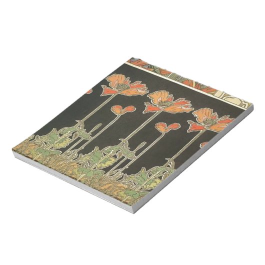 アルフォンスミュシャヴィンテージ人気があるアールヌーボーポピー ノートパッド (回転)