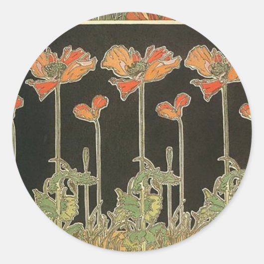 アルフォンスミュシャヴィンテージ人気があるアールヌーボーポピー ラウンドシール (正面)
