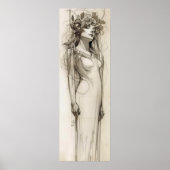 アルフォンスミュシャ女性鉛筆スケッチアールヌーボー ポスター (正面)