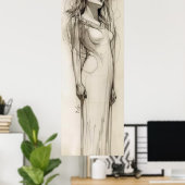 アルフォンスミュシャ女性鉛筆スケッチアールヌーボー ポスター (ホームオフィス)