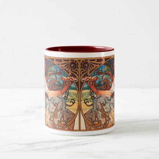アルフォンスミュシャ新しいビスケットレディーコーヒーマグ ツートーンマグカップ (中央)