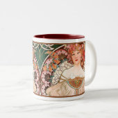 アルフォンスミュシャ新しいレディーコーヒーマグインピンクス ツートーンマグカップ (正面右)