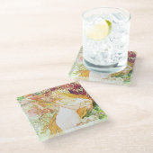 アルフォンスミュシャ春フローラヴィンテージアールヌーボー ガラスコースター (アングル)