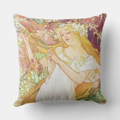 アルフォンスミュシャ春フローラヴィンテージアールヌーボー クッション (裏面)