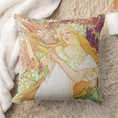 アルフォンスミュシャ春フローラヴィンテージアールヌーボー クッション (ブランケット)