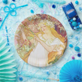 アルフォンスミュシャ春フローラヴィンテージアールヌーボー ペーパープレート (パーティー)