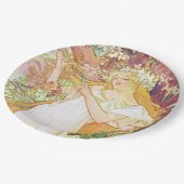 アルフォンスミュシャ春フローラヴィンテージアールヌーボー ペーパープレート (アングル)