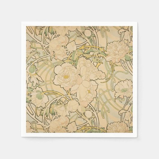 アルフォンスミュシャ牡丹バラズファウン1897 スタンダードカクテルナプキン (正面)