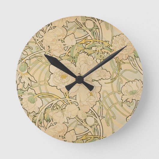 アルフォンスミュシャ牡丹バラズファウン1897 ラウンド壁時計 (正面)