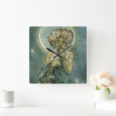 アルフォンスミュシャ素晴らしアールヌーボー女性#18 スクエア壁時計 (ホーム)