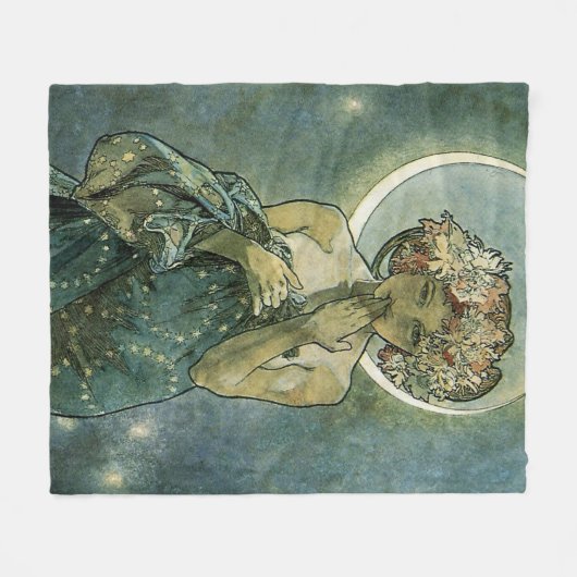 アルフォンスミュシャ素晴らしアールヌーボー女性#18 フリースブランケット (正面(横))