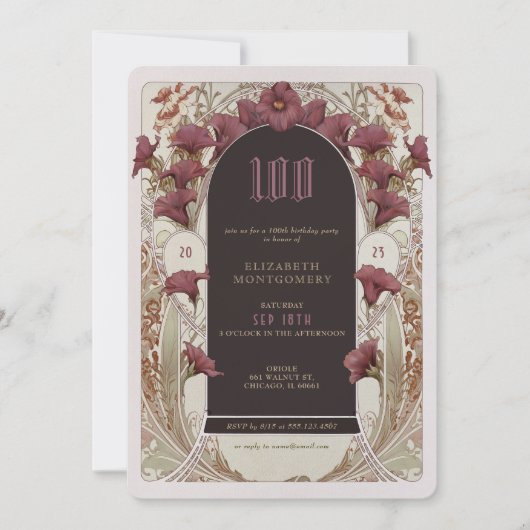 アルフォンスミュシャ100誕生日アールヌーボー葉 招待状 (正面)