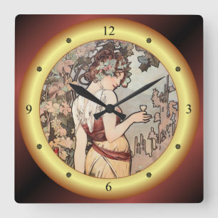 アルフォンスミュシャ～アフィッシュ・コニャック～コニャックAd to 1899 スクエア壁時計