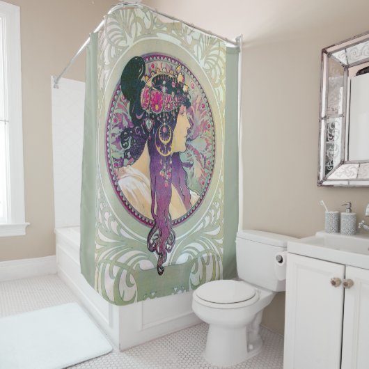 アルフォンスミュシャ，ドナ，アールヌーボー,ヴィンテージ,エレガント シャワーカーテン (インサイチュ)