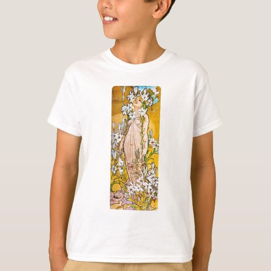 アルフォンスミュシャ – リリー – 白縁ど Tシャツ (正面)
