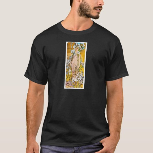 アルフォンスミュシャ – リリー – 白縁ど Tシャツ (正面)